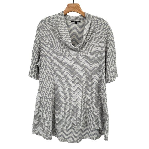 John Mark Gray White Patterned Cowl Neck Tunic knit size large womens top - Picture 1 of 10